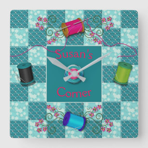 SEWING/QUILT CLOCK - PERSONALIZE WITH NAME in Pink