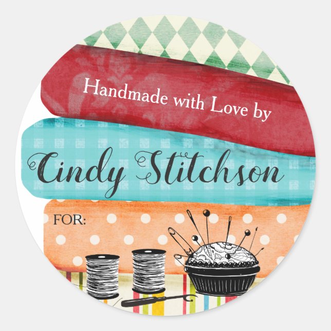 Sewing quilting fabrics handmade with love sticker (Front)