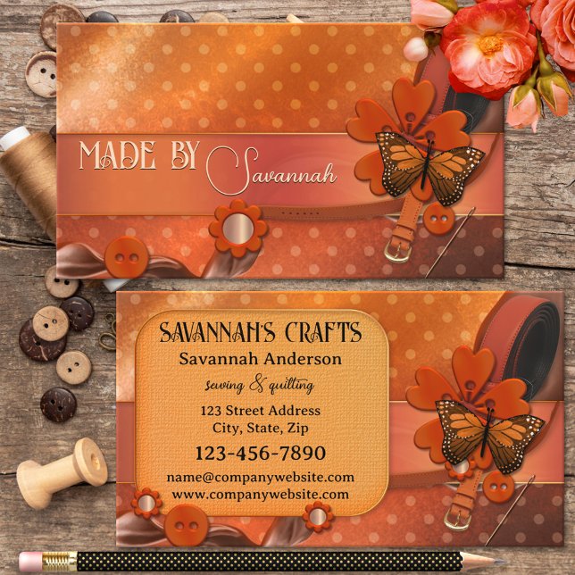 Sewing Quilting Orange Craft Business Card (Creator Uploaded)