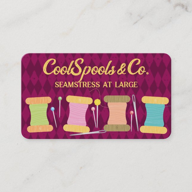 Sewing quilting pins needle thread seamstress business card (Front)