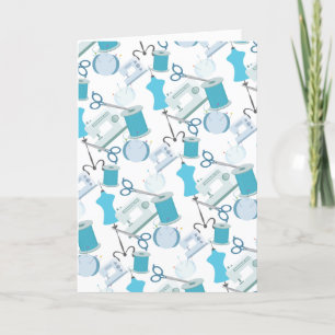 Sewing Quilting Thank You Blue Pattern Card