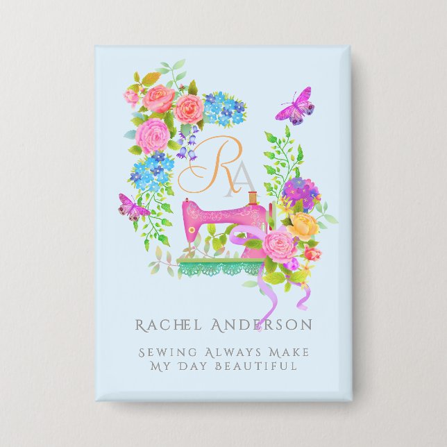 Sewing Ribbon Floral Monogram Blue (Front)