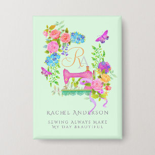 Sewing Ribbon Floral Monogram Green