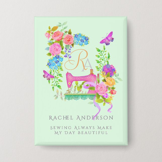 Sewing Ribbon Floral Monogram Green (Front)