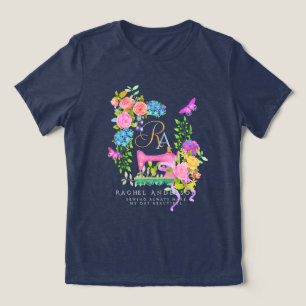 Sewing Ribbon Floral Monogram Navy Tri-Blend Shirt