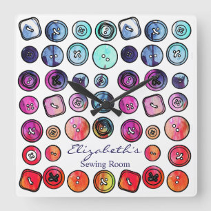 Sewing Room Button Square Wall Clock