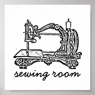sewing room print vintage sewing machine