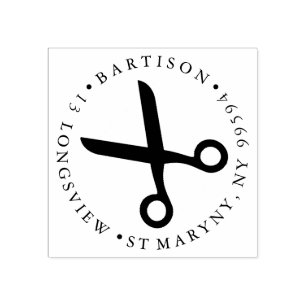 sewing scissors ROUND RETURN ADDRESS Rubber Stamp