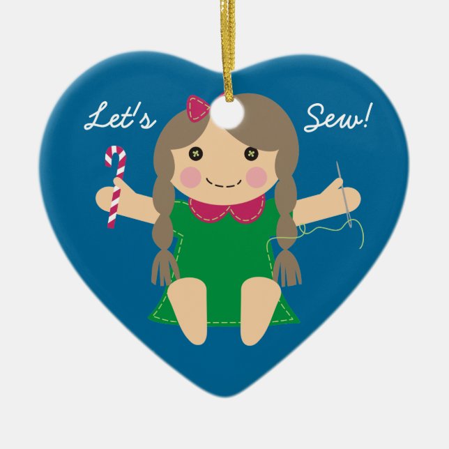 Sewing seamstress doll Christmas tree ornament (Front)