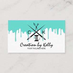 Sewing Seamstress Dressmaker Modern Teal Drips Business Card