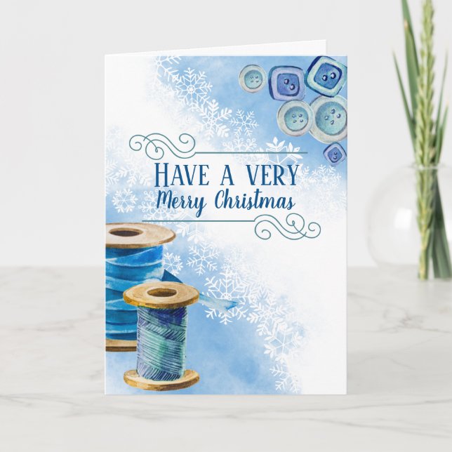 Sewing seamstress homemade gifts thread buttons holiday card (Front)