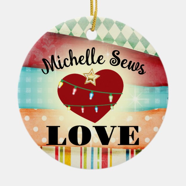 sewing seamstress love personalised Christmas Ceramic Ornament (Front)