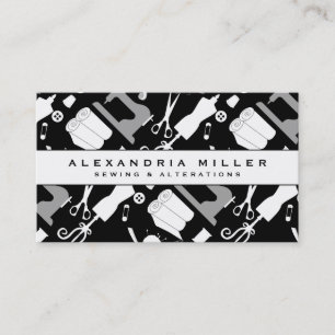 Sewing Seamstress Pattern Black & White Business Card