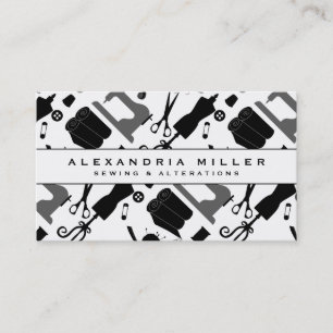 Sewing Seamstress Pattern Black White & Grey Business Card