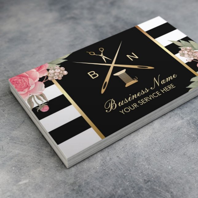 Sewing Seamstress Thread & Needles Vintage Floral Business Card (Creator Uploaded)