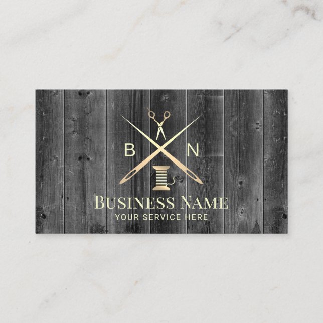Sewing Seamstress Thread & Needles Vintage Wood Business Card (Front)