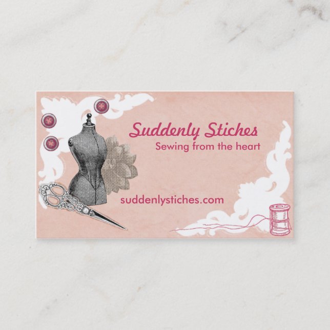 Sewing Seamstress Vintage Pink Business Card (Front)