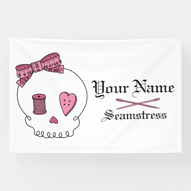 Sewing Skull (Pink) Banner (Horizontal)