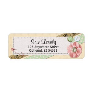 Sewing Stitches, Buttons & Ribbon Return Address Label