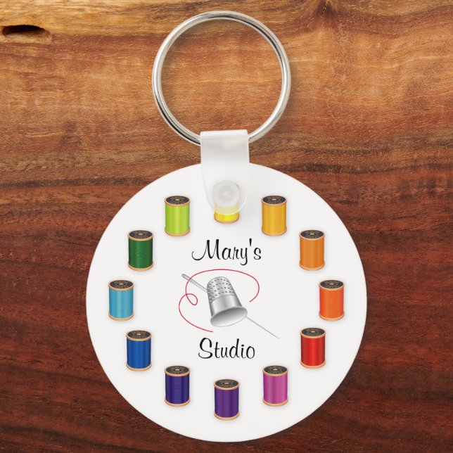 Sewing Thimble, Needle and Threads Key Ring (Front)