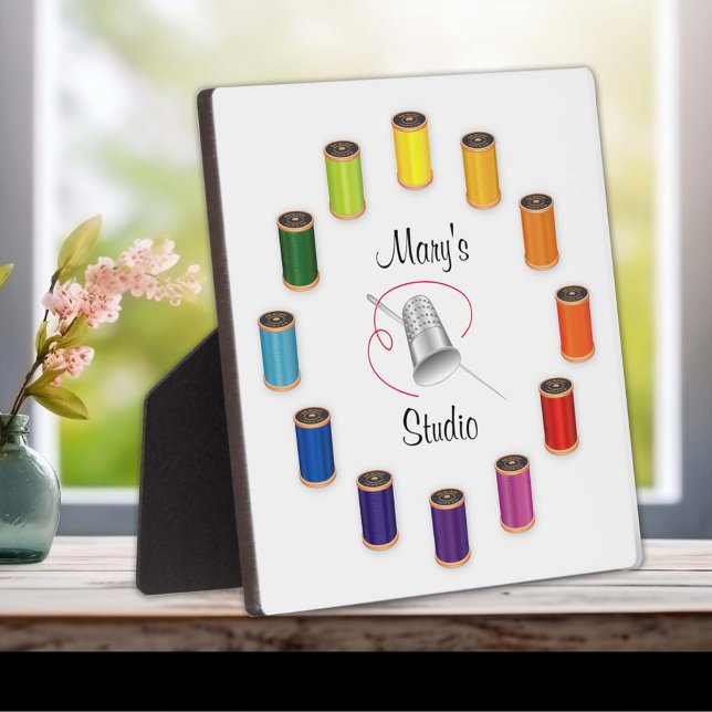 Sewing Thimble, Needle and Threads Plaque (Plaque for Sewing, Needle and Threads. Silver thimble, needle and vivid color wheel of threads! )