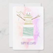 Sewing thread spools snowman Christmas card