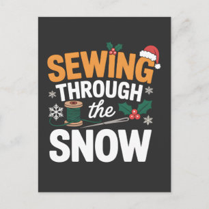 Sewing Through the Snow Funny Christmas Quilt Holiday Postcard