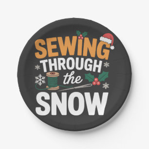 Sewing Through the Snow Funny Christmas Quilt Paper Plate