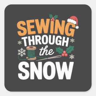 Sewing Through the Snow Funny Christmas Quilt Square Sticker