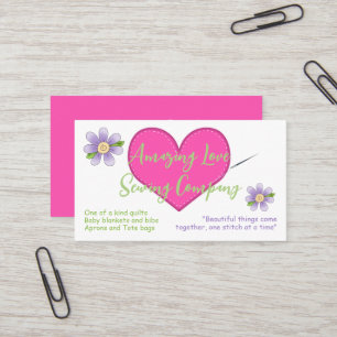 Sewn Heart and Purple Flowers Sewing Business Card