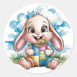 Sewn Patchwork Cute Bunny & Pacifier Baby Shower Classic Round Sticker