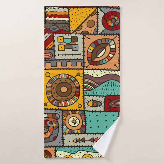 Sewn pieces of fabric in a patchwork style. Ethnic Bath Towel (Bath Towel)