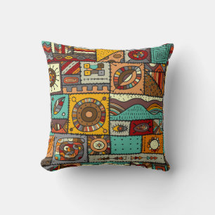 Sewn pieces of fabric in a patchwork style. Ethnic Cushion