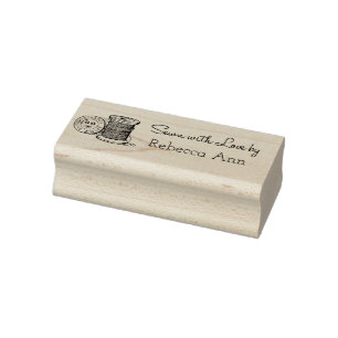 "Sewn with Love by" Customisable Rubber Art Stamp