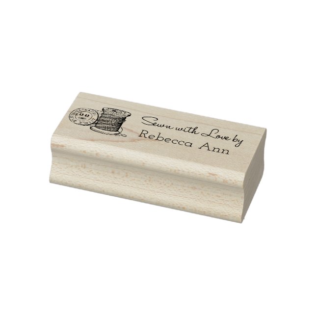 "Sewn with Love by" Customisable Rubber Art Stamp (Stamp)