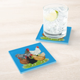 Sex-linked Chickens Quintet Glass Coaster