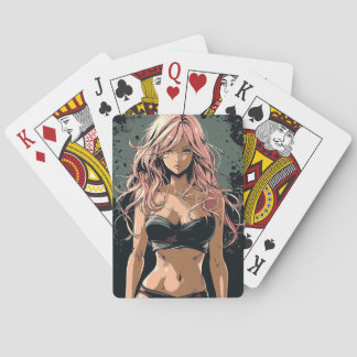 Sexy Anime Girl in Black Bikini Playing Cards