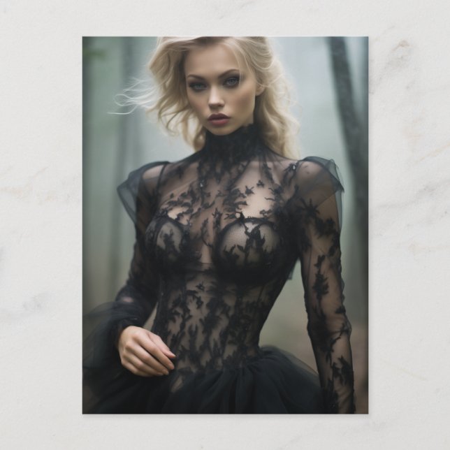 Sexy Black Lace Dress Blonde Woman Postcard (Front)