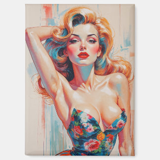 Sexy Blonde Pin-Up Floral Corset Top Vintage Pose Magnet