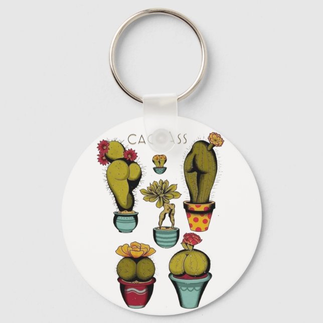 Sexy Cactus Plants, Botanical, Funny Cactus Key Ring (Front)