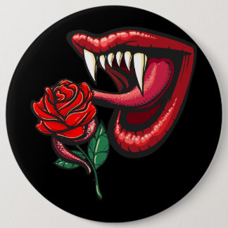 Sexy Goth Vampire Teeth And Rose 6 Cm Round Badge