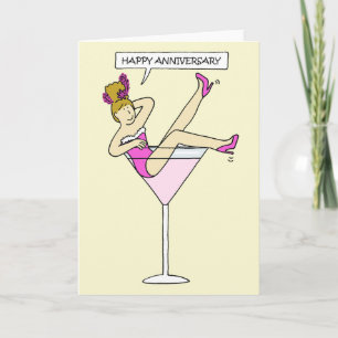 Sexy Happy Anniversary Lady in a Cocktail Glass Card