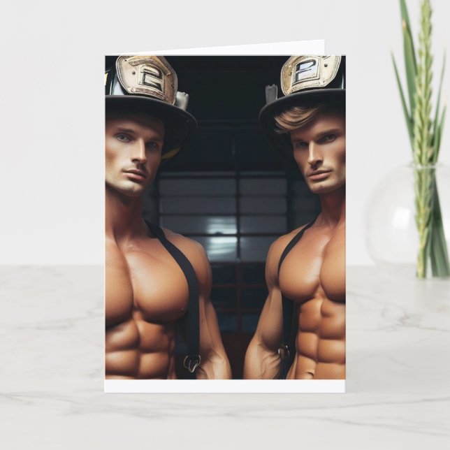 SEXY HUNK FIREFIGHTERS HOT BIRTHDAY GREETING Card (Front)