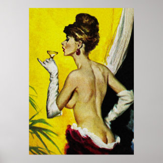 Sexy Lady Drinking Wine Retro Pulp Cover Art Poster