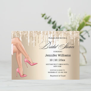 sexy legs gold glitters bridal shower invitation