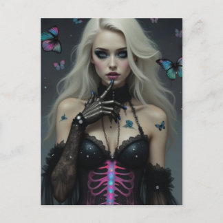 Sexy Lingerie Bones Butterflies Gothic Blonde Lady Postcard