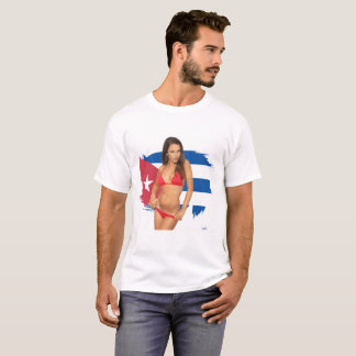 Sexy pin-up bikini girl on Cuba flag T-shirt