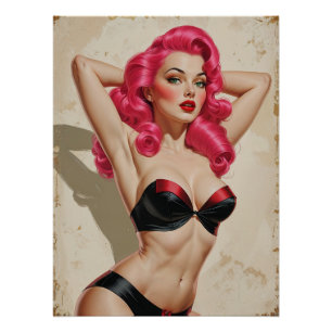 Sexy Pink Hair Pin-up Bikini Poster