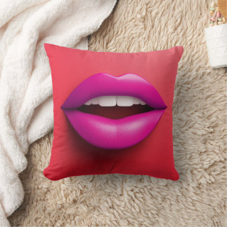 Sexy purple lips on red background cushion