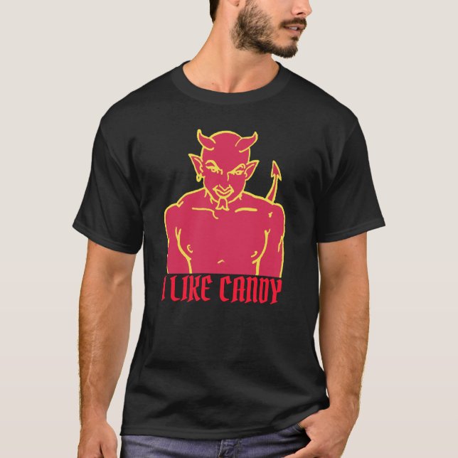 Sexy Red Devil I Like Candy T-Shirt (Front)